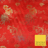 RED Oriental SHOU Floral Chinese Brocade Satin Embroidered Dress Fabric 3523