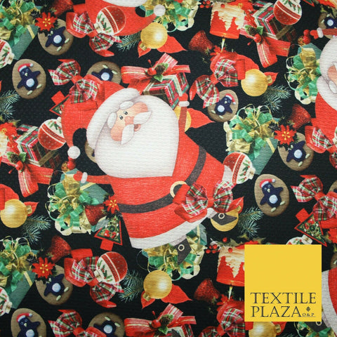 Festive Santa Claus Gifts Presents Penguins Christmas Waffle Jersey Fabric 5003