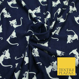 Soft Blue White Siamese Cats Printed Brushed Stretch Rayon Jersey Fabric 1952