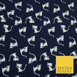 Soft Blue White Siamese Cats Printed Brushed Stretch Rayon Jersey Fabric 1952