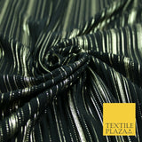 BLACK Pleated Crushed Satin Dress Dance Fabric Gold Metallic Stripe Foil    2421