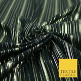 BLACK Pleated Crushed Satin Dress Dance Fabric Gold Metallic Stripe Foil    2421