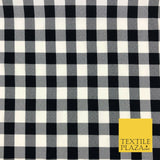 Black & White Gingham Check Bi-Stretch Fabric - Uniform Skirts Trousers 58" 1348