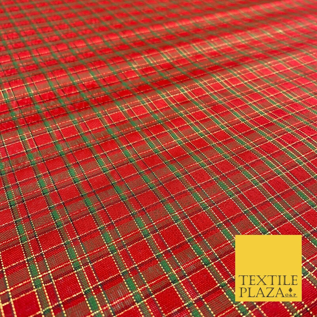 High Quality Red Green Metallic Gold Tartan Taffeta Fabric Festive Scottish 1779