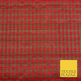 High Quality Red Green Metallic Gold Tartan Taffeta Fabric Festive Scottish 1779