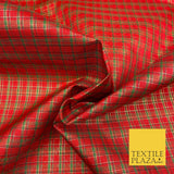 High Quality Red Green Metallic Gold Tartan Taffeta Fabric Festive Scottish 1779