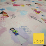 Pink DISNEY Princess Rapunzel Moana Watercolour Print 100% Cotton Fabric 4486