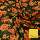 Dark Emerald Forest Green Floral Cluster Digital Print Faux Raw Silk Fabric 3016