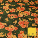 Dark Emerald Forest Green Floral Cluster Digital Print Faux Raw Silk Fabric 3016