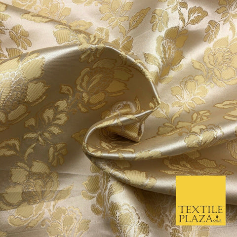 Luxury GOLD Floral Satin Jacquard Fabric Fancy Waistcoats Jackets 45" LA864