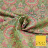 Green Pink Luxury Multi Flower PURE Benarsi Brocade Woven Dress Fabric Fancy1755