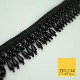 All Black Pearl Teardrop Tassel Beaded Ribbon Trim Border Indian Lace X333