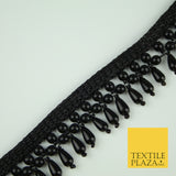 All Black Pearl Teardrop Tassel Beaded Ribbon Trim Border Indian Lace X333