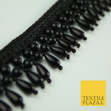 All Black Pearl Teardrop Tassel Beaded Ribbon Trim Border Indian Lace X333