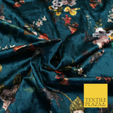 Petrol Blue Floral Colour Bouquets Printed Soft Velvet Dress Fabric Craft 1688