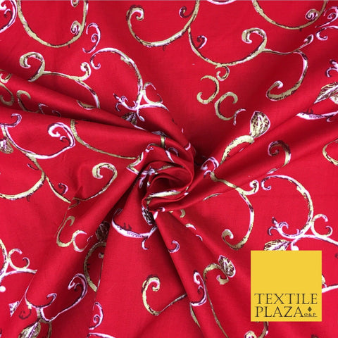 RED Metallic Christmas Scroll Swirl Fabric -100% Cotton-Christmas Festive RF45