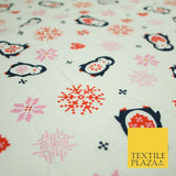 Ivory Festive Penguins Digital Pixel Hearts Soft Brushed Cotton Print Fabric3962