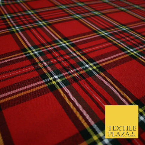 RED Scottish Tartan Check Polyester Viscose Fabric Material 58" Craft Dress 4920