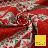 Fair Isle Reindeer Tree Christmas Zig Zag Stripe Printed Cotton Canvas Fabric