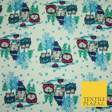 White Winter Snow Owl Friends Winceyette Soft Brushed Cotton Print Fabric 3965