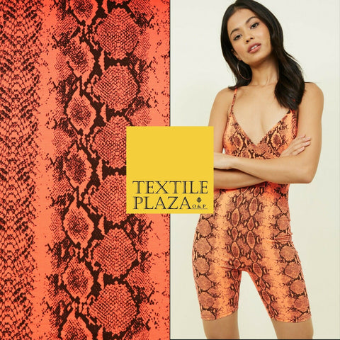 Bright Neon Orange Snake Animal Print Stretch Jersey Fabric Dress Craft 61" 4346