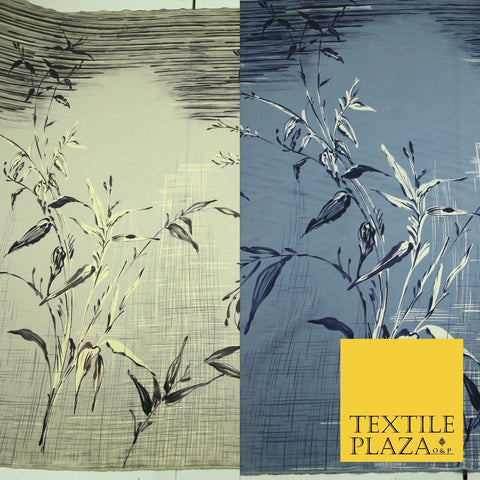 JAPANESE John Kaldor Grey Gold Panel Floral Leafy Branch Printed Dress Fabric