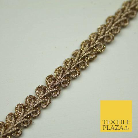 Pale Rose Gold 7mm Plait Glitter Braided Ribbon Trim Border Indian Lace X399