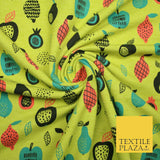 Lime Green Tropical Fruits Leaves Printed Soft Cotton Jersey Stretch Fabric 4983