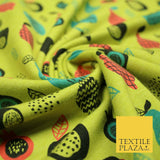 Lime Green Tropical Fruits Leaves Printed Soft Cotton Jersey Stretch Fabric 4983
