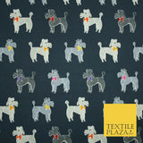 Smart Bow Tie Terrier Dogs Printed Soft Cotton Jersey Stretch Fabric 59" 3 COLS