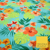 Tropical Exotic Artsy Floral Leaves Printed 100% COTTON POPLIN Fabric 58" Wide