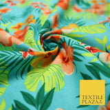 Tropical Exotic Artsy Floral Leaves Printed 100% COTTON POPLIN Fabric 58" Wide