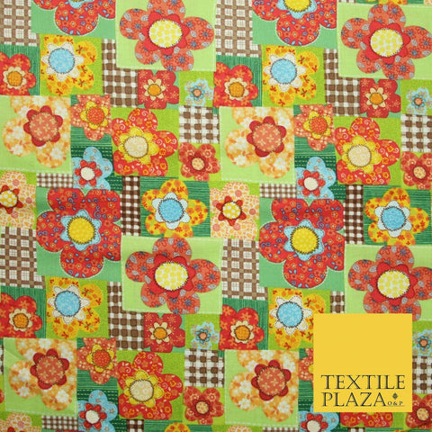 Brown Colourful Floral Patchwork Printed Soft 100% COTTON POPLIN Fabric 44" 4996