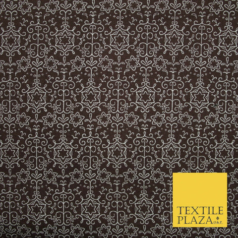 Brown Intricate Star Stencil Lattice Printed 100% COTTON POPLIN Fabric 54" 4998