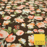 Brown Peach Rose Flower Floral Printed Soft 100% COTTON POPLIN Fabric 58" 4997
