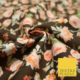 Brown Peach Rose Flower Floral Printed Soft 100% COTTON POPLIN Fabric 58" 4997