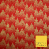 Red Festive Mini Gold Stars Scatter Christmas Trees 100% Cotton Fabric 56" Wide