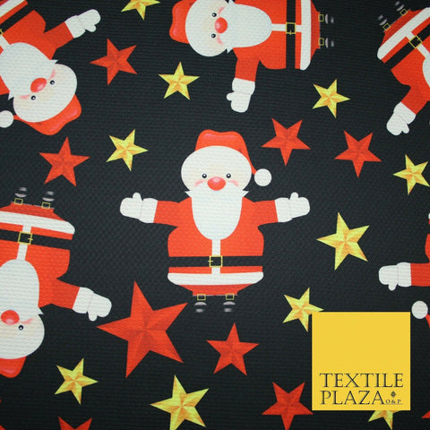 Festive Falling Santa Claus Father Christmas Stars Waffle Jersey Fabric 58" 5002