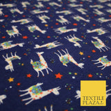 Festive Llama Alpaca Stars Winceyette Soft Christmas Brushed Cotton Print Fabric
