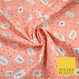 Peach Floral Ditsy Patchwork Flower Printed Poly Cotton Fabric Polycotton 5018