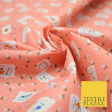 Peach Floral Ditsy Patchwork Flower Printed Poly Cotton Fabric Polycotton 5018