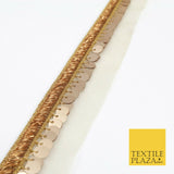 Copper Gold Zari Matte Sequin Net Backed Ribbon Trim Border Indian Ethnic (X183)