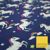 100% Cotton Unicorn Rainbow Clouds Stars Magical Childrens Printed Fabric 58"