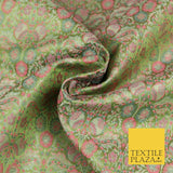 Sage Green Luxury Intricate Floral PURE Benarsi Brocade Woven Dress Fabric 1752