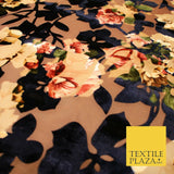 Floral Vintage Artsy Ornate Flower Mix Print Velvet Devore Burnout Net Fabric