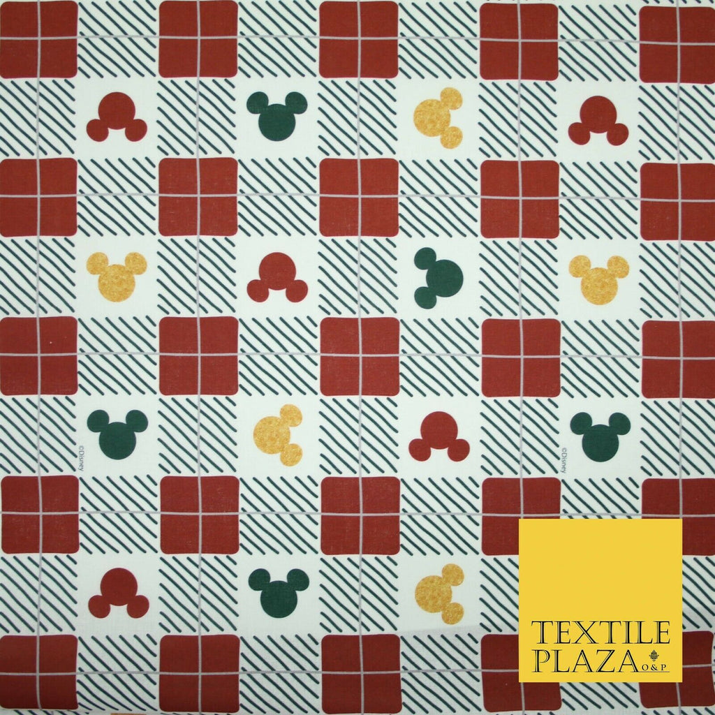 Mickey Mouse Disney Christmas Check Tartan Plaid Printed Fabric 100% Cotton 4964