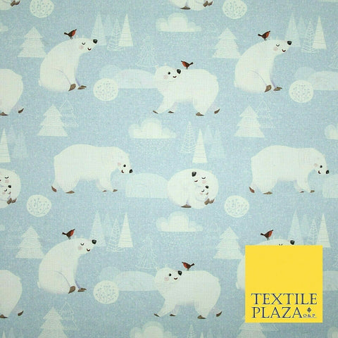 100% Cotton Polar Bear Robin Festive Christmas Winter Printed Fabric 58" 4967
