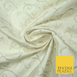 Luxury IVORY SILVER Intricate Vine Embroidered 100% PURE SILK Fabric 44" 4523