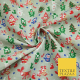 Grey Mix 3 Designs Festive Christmas Xmas Printed Poly Cotton Fabric Polycotton
