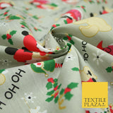 Grey Mix 3 Designs Festive Christmas Xmas Printed Poly Cotton Fabric Polycotton